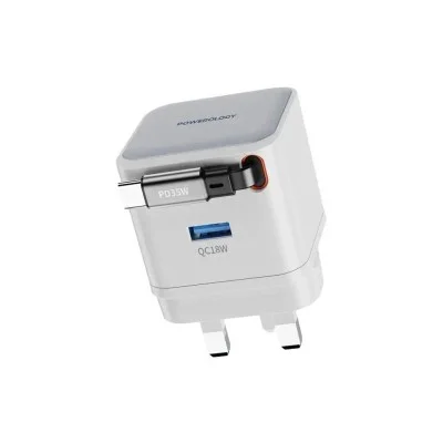 Wall Charger Dual Port | Retractable Gan Charger Powerology - White